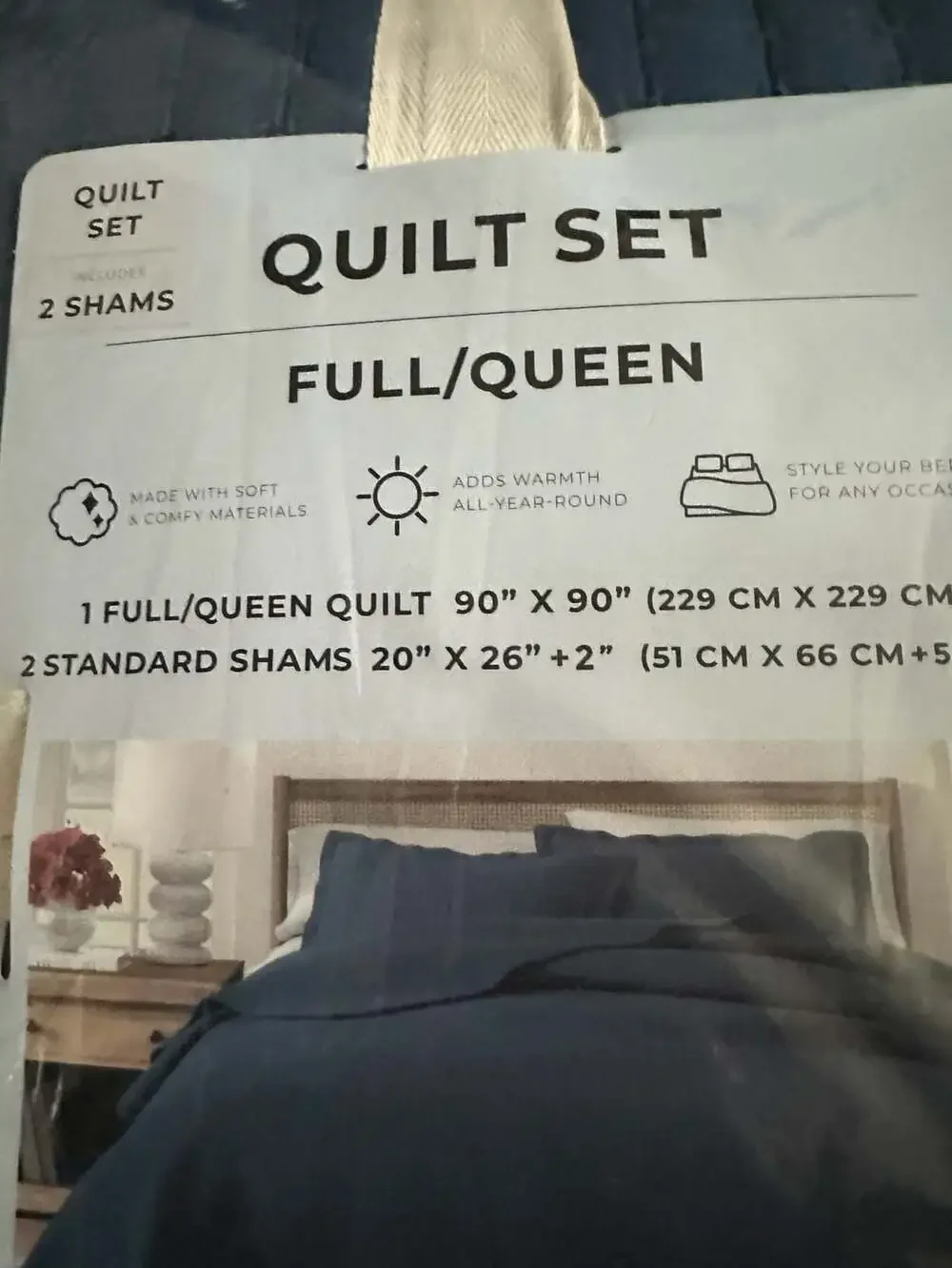 Full/Queen Navy Channel Stitch Quilt Set with 2 Standard Shams